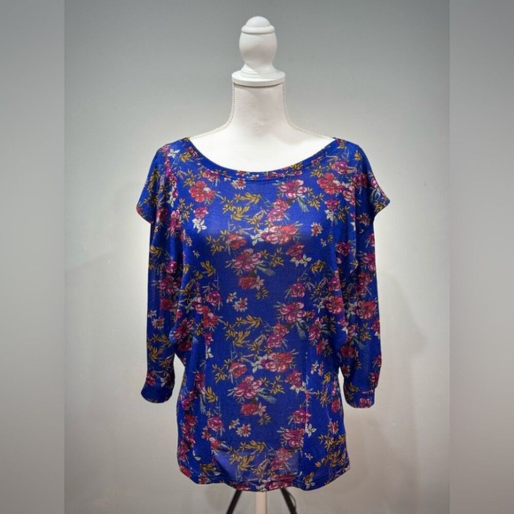 SALE! Blue Floral Free People Ruffle Blouse Size S EUC